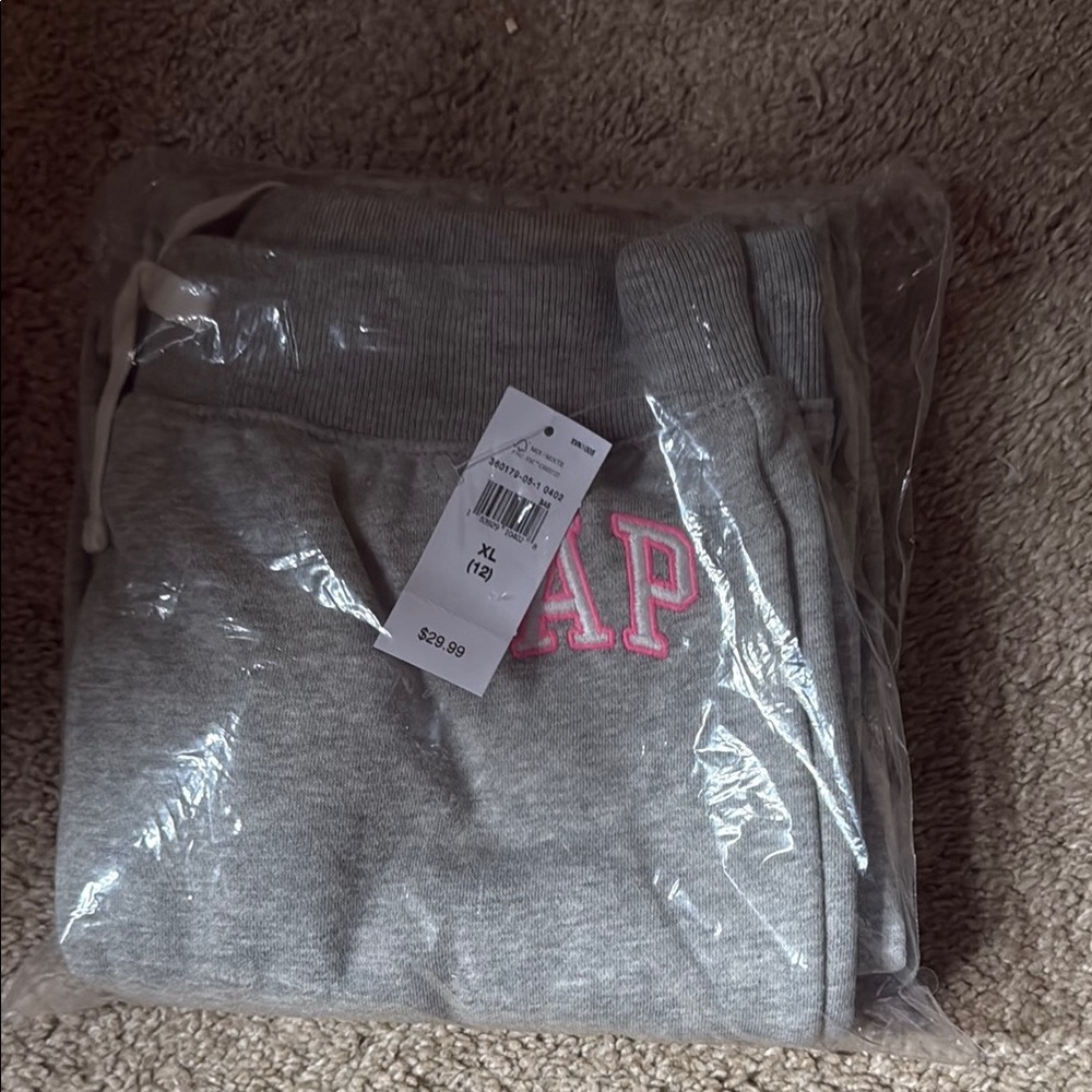 GAP Heather Gray Joggers with Pink Logo